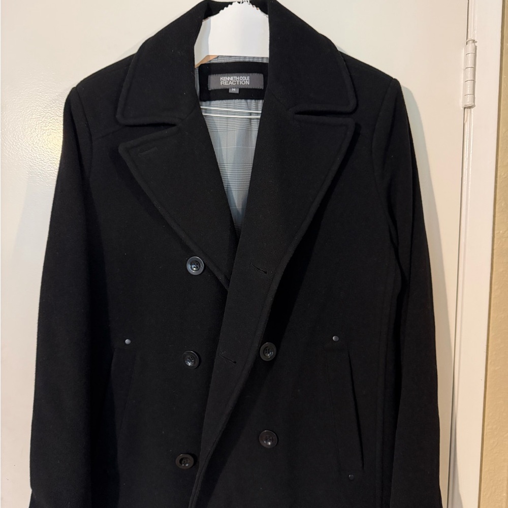Kenneth Cole Double-Breasted Black Peacoat
